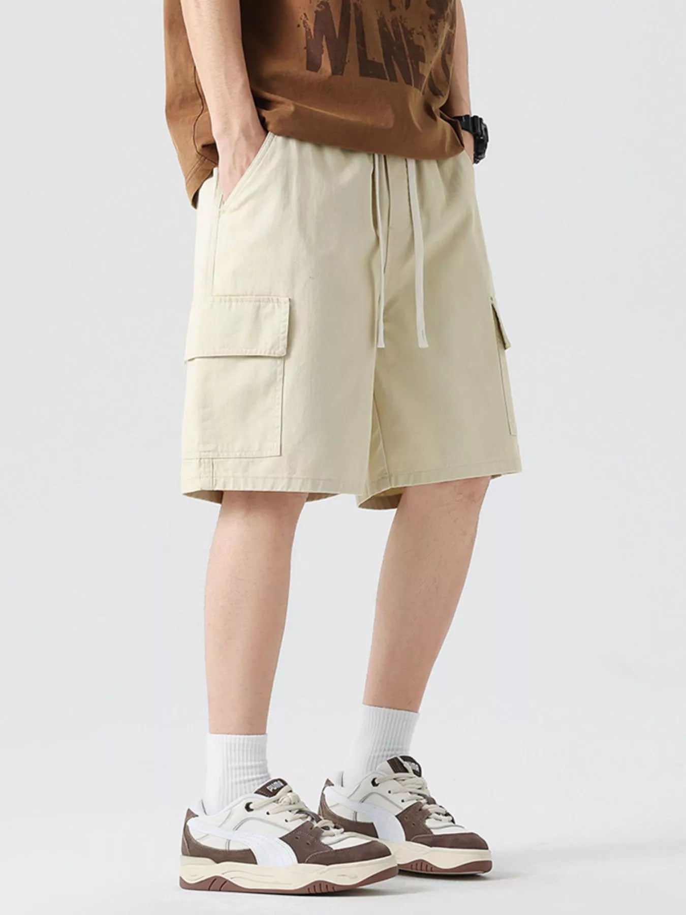 Drawstring Loose Fit Shorts Plus Size in Military Green for Men