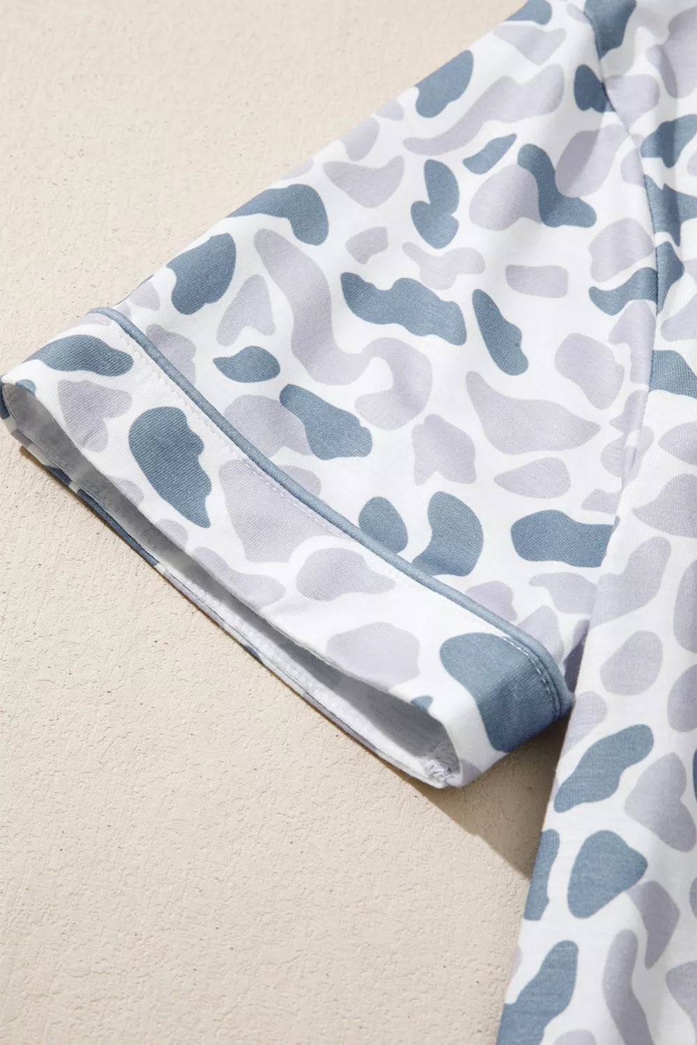 Camouflage Print Lapel Shirt Drawstring Two-Piece Shorts Pajama Set for Women