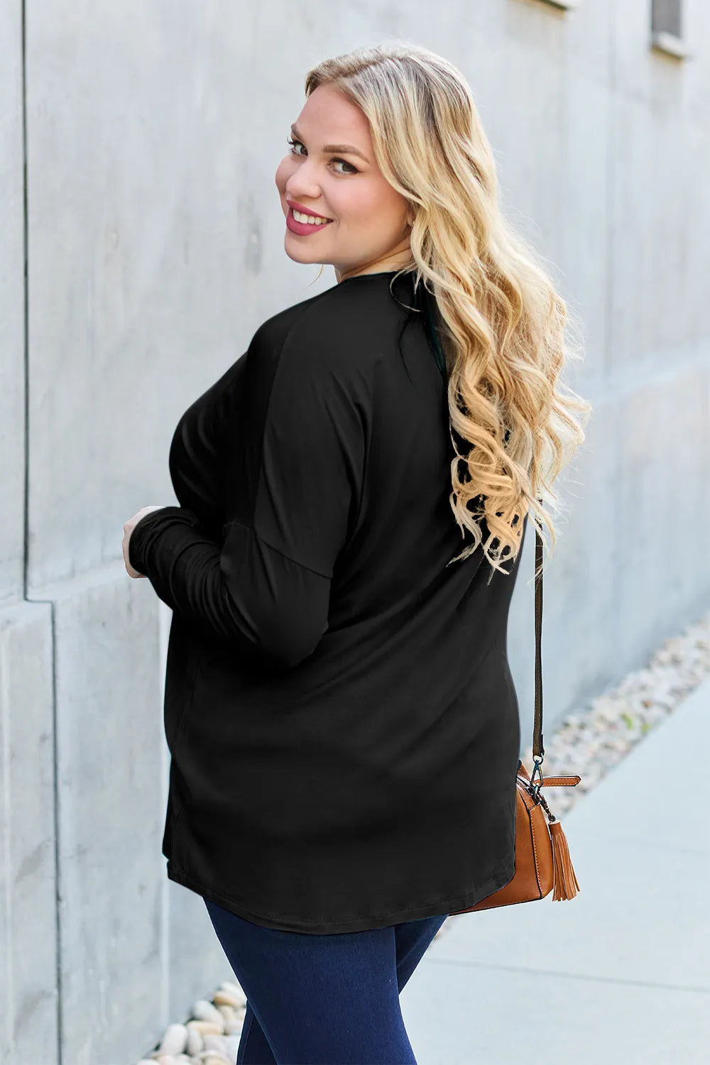 Plus Size Round Neck Dropped Shoulder T-Shirt in Dark Gray for Women