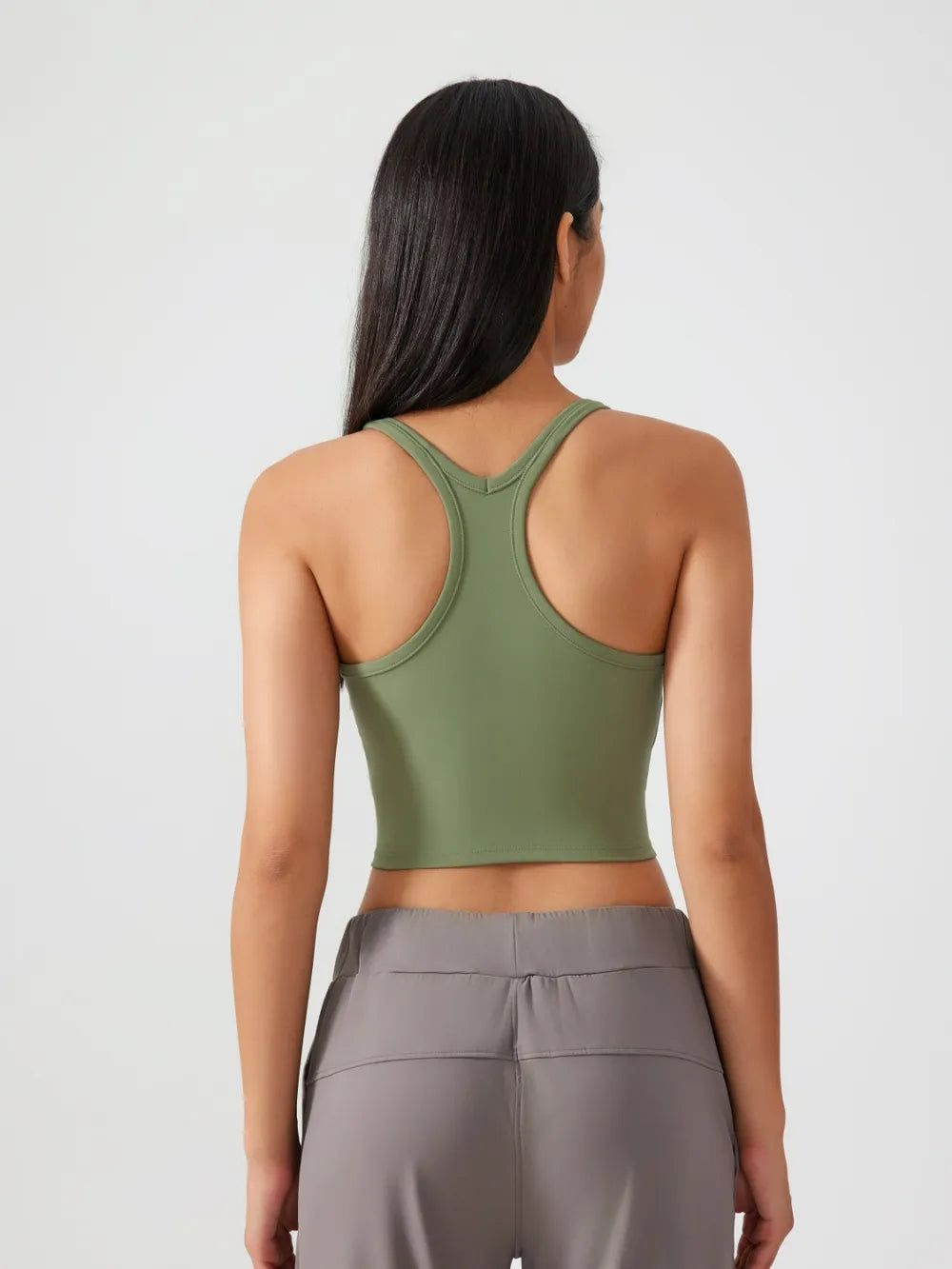 Scoop Neck Active Tank with Detachable Chest Pads in Beige for Women