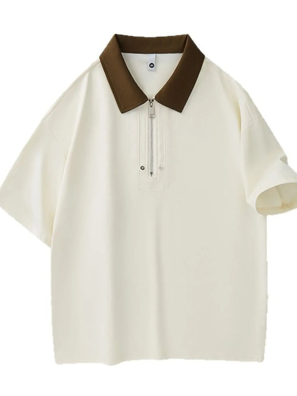 Plus Size Quarter Zip Short Sleeve Polo in Apricot for Men