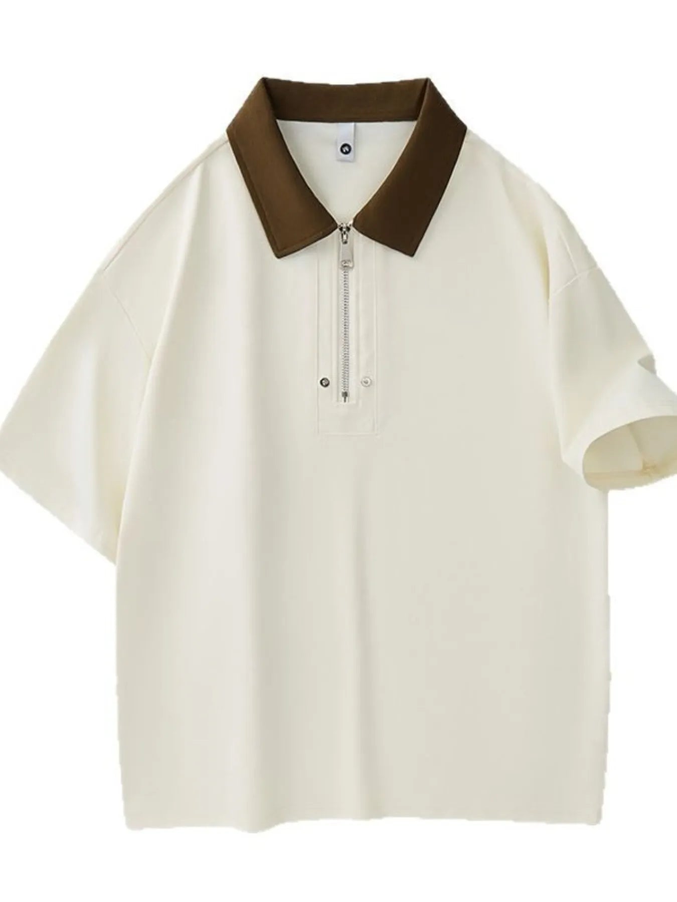 Plus Size Quarter Zip Short Sleeve Polo in Apricot for Men