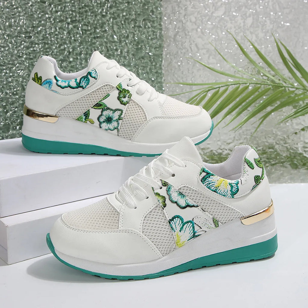 Floral Mesh Wedge Athletic in Green for Women