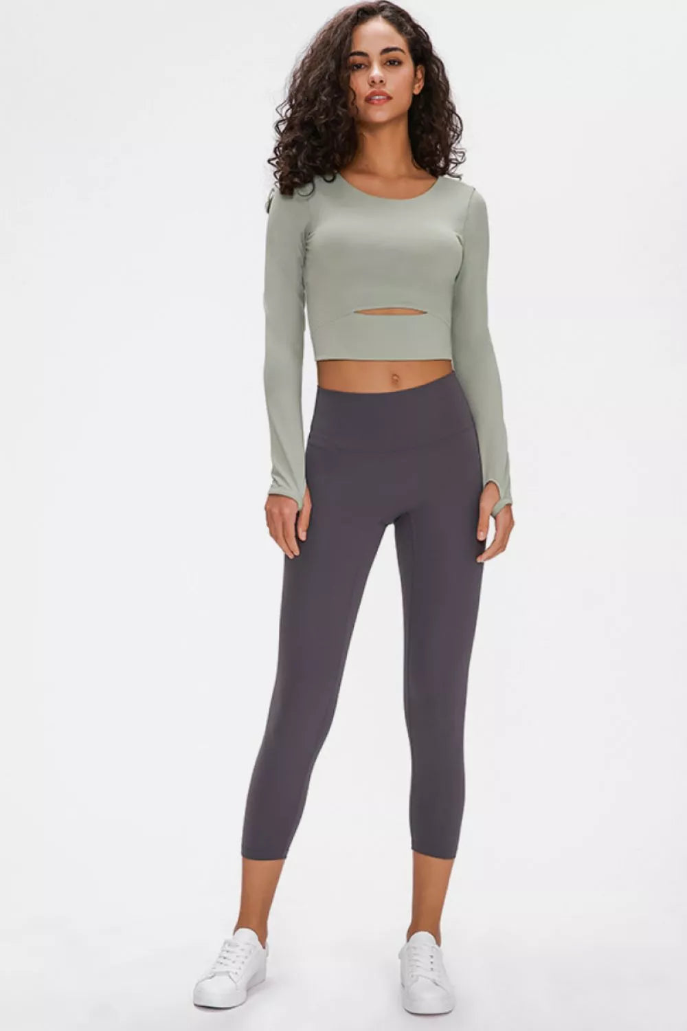 Long Sleeve Cropped Top with Sports Strap in Blush Pink for Women