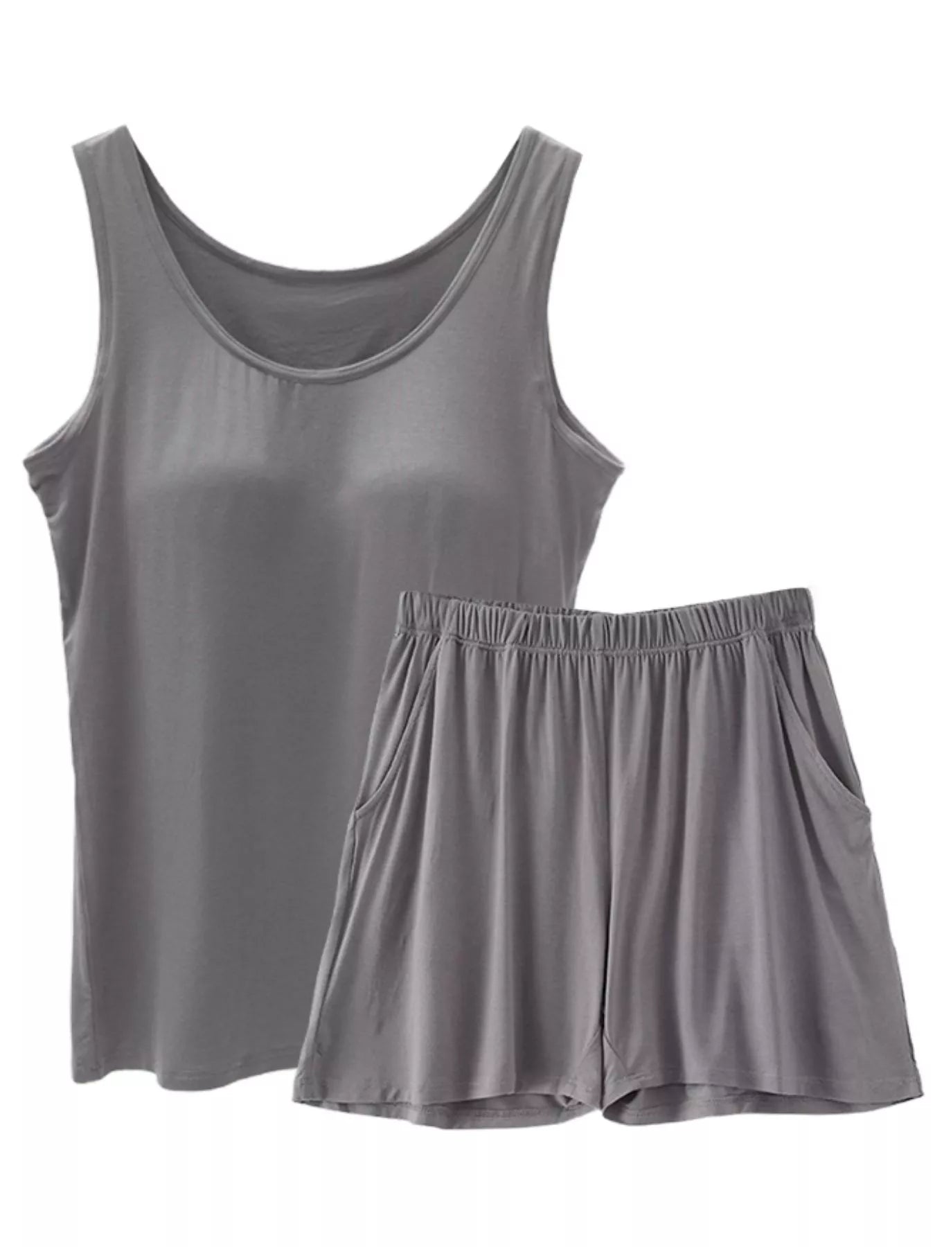 Plus Size Modal Padded Sleeveless Tank Top & Shorts Set in Black for Women