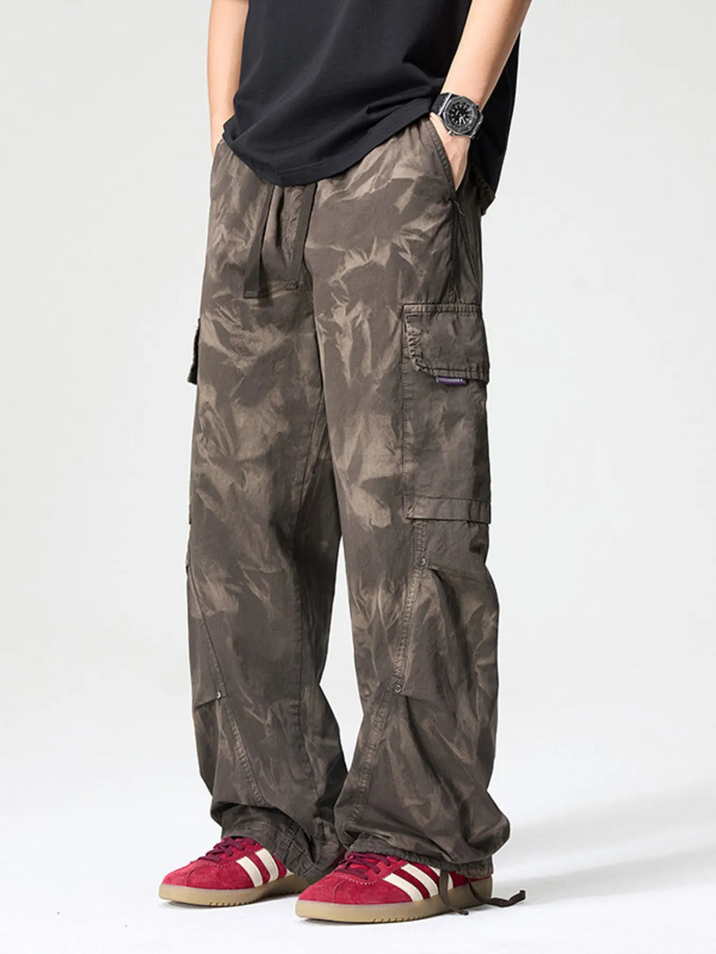 Wide Leg Cargo Pants Plus Size in Coffee for Men