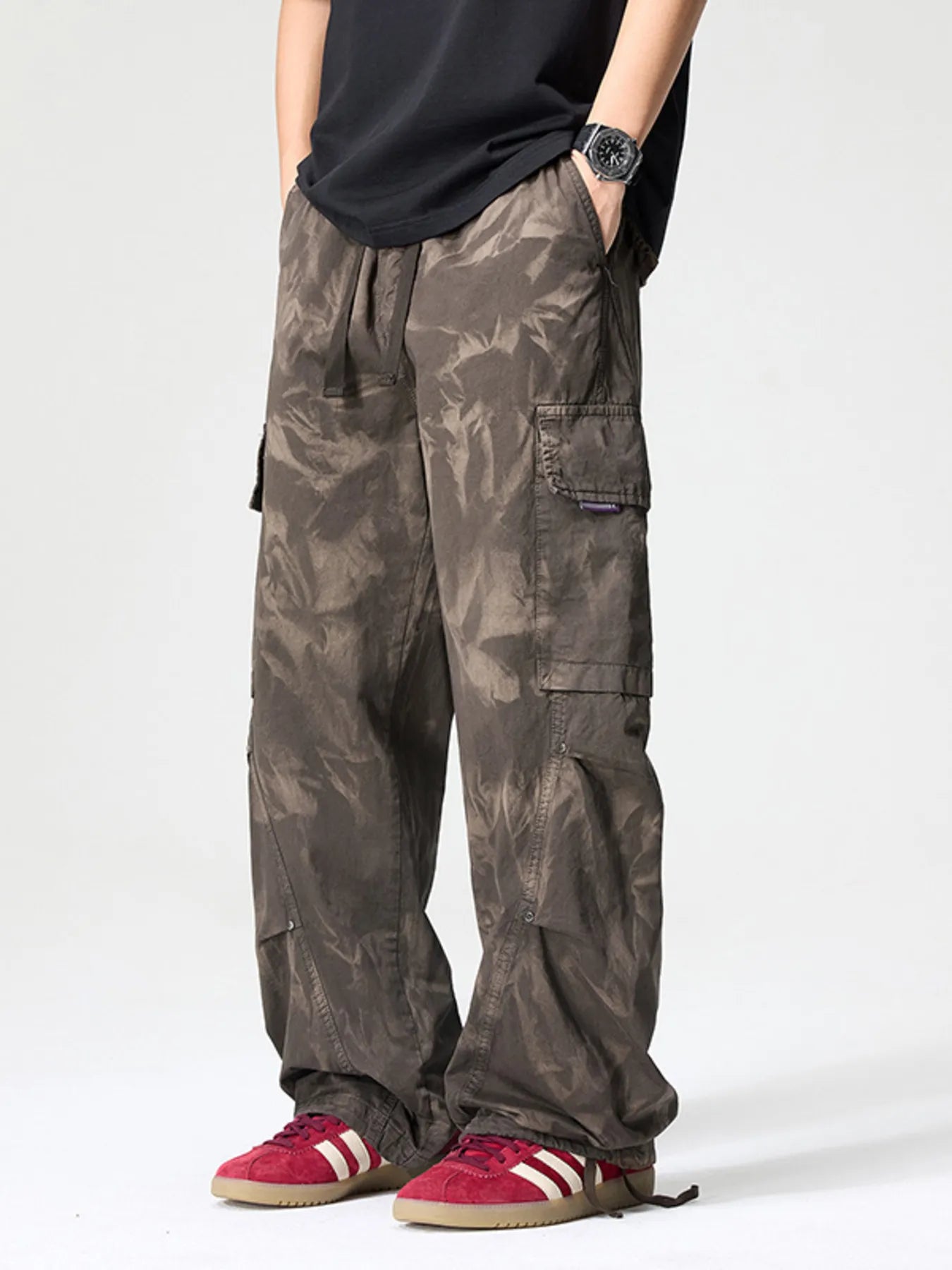 Wide Leg Cargo Pants Plus Size in Coffee for Men