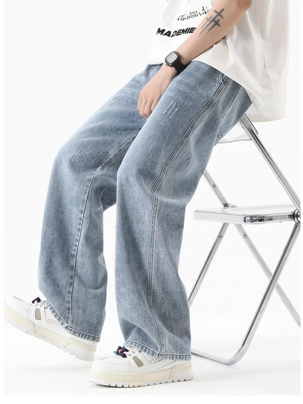 Vintage Wash Wide Leg Jeans Plus Size in Light Blue in Vintage Blue for Men