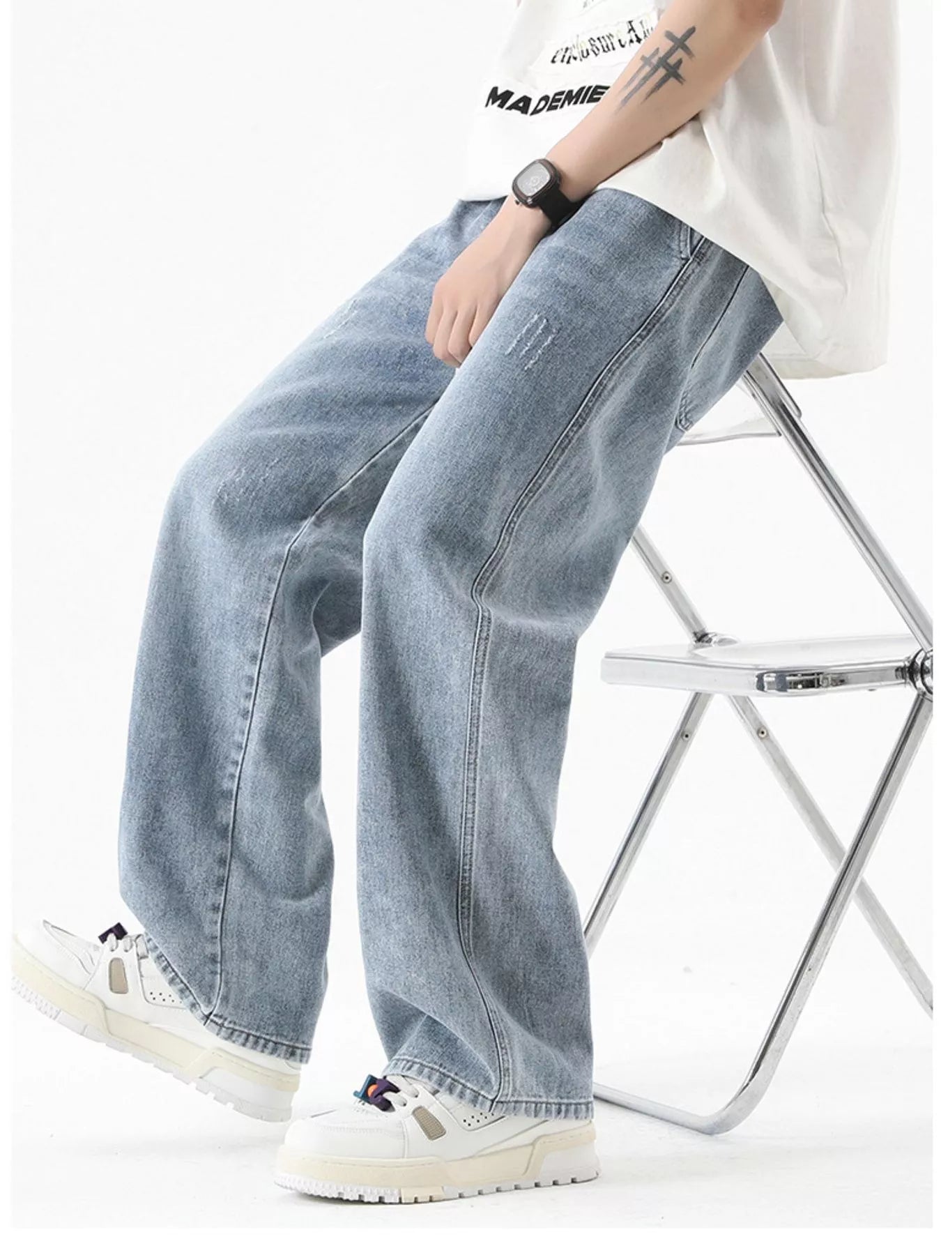 Vintage Wash Wide Leg Jeans Plus Size in Light Blue in Vintage Blue for Men
