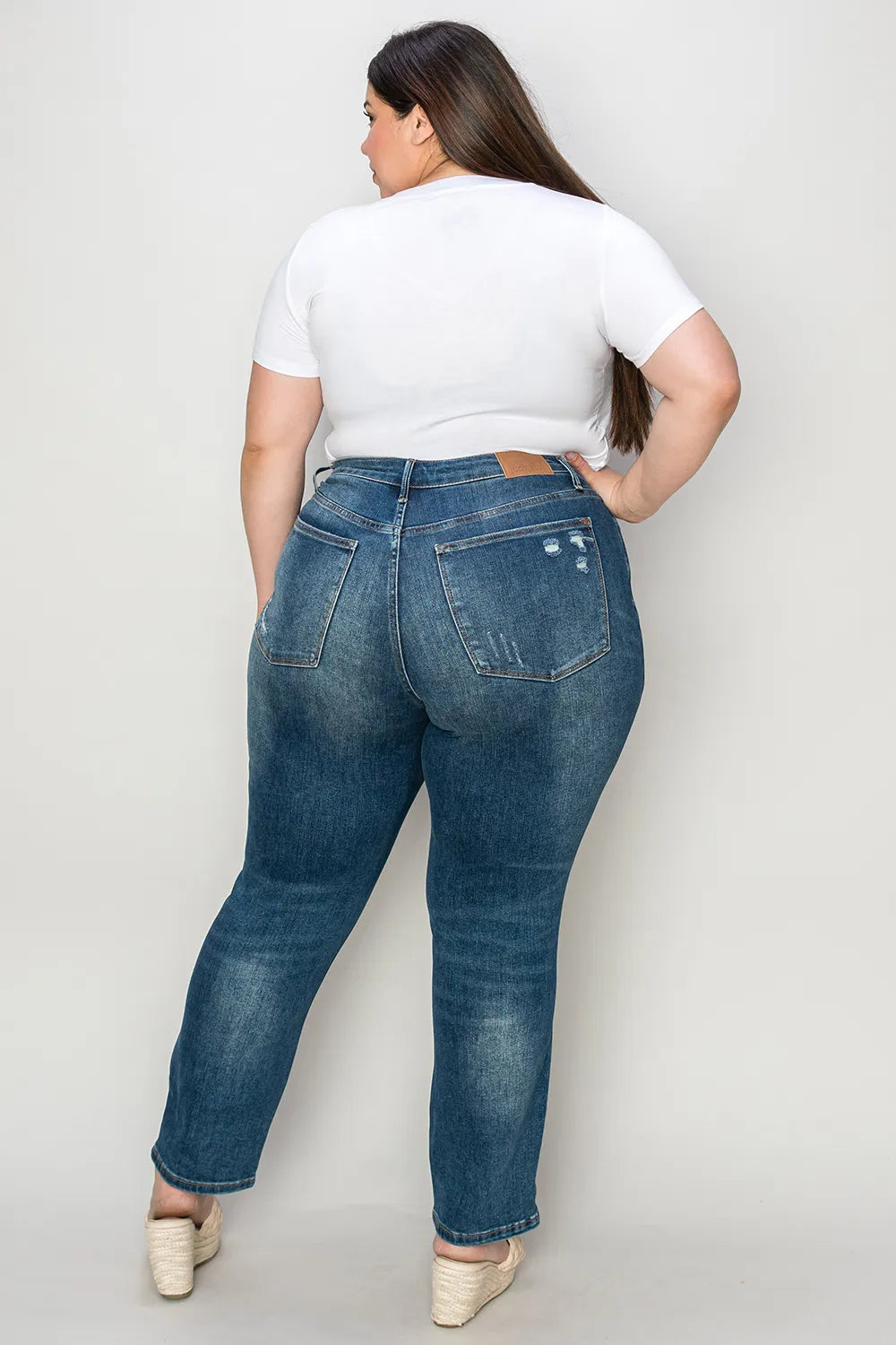 Plus Size Tummy Control High Waist Slim Jeans in Dark for Women