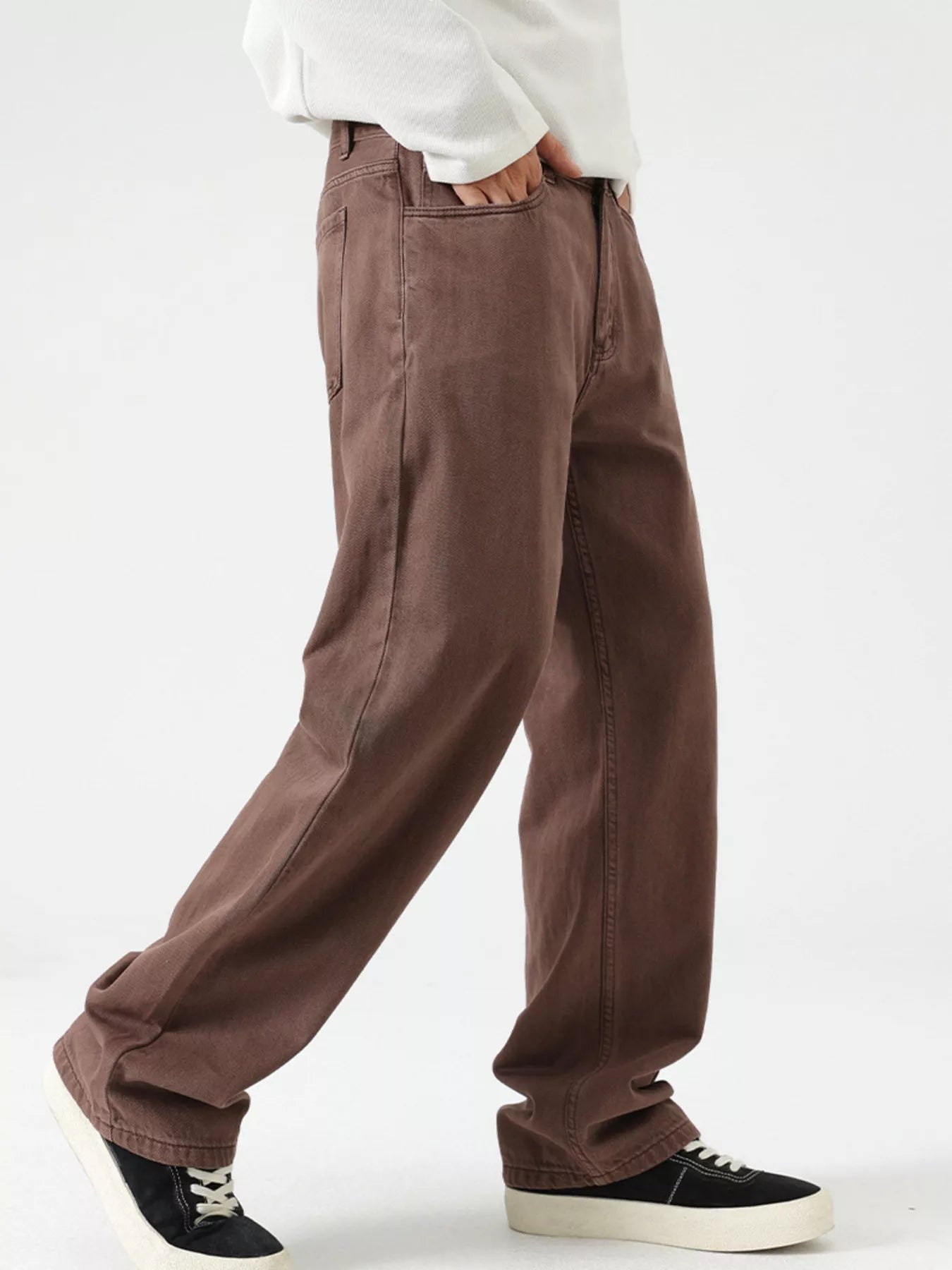Vintage Wash Wide Leg Jeans in Khaki for Men