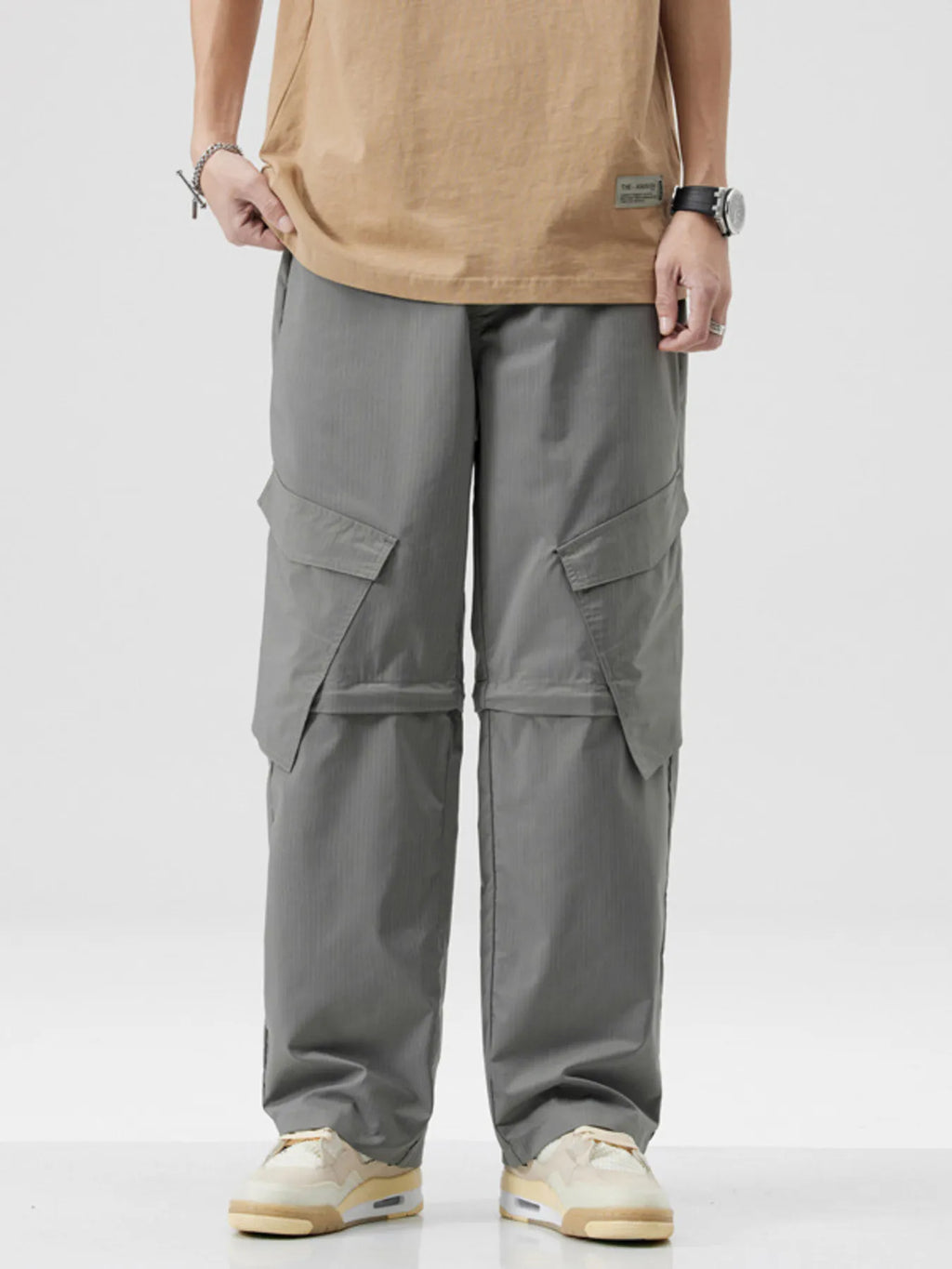 Wide Leg Cargo Pants Plus Size in Gray for Men
