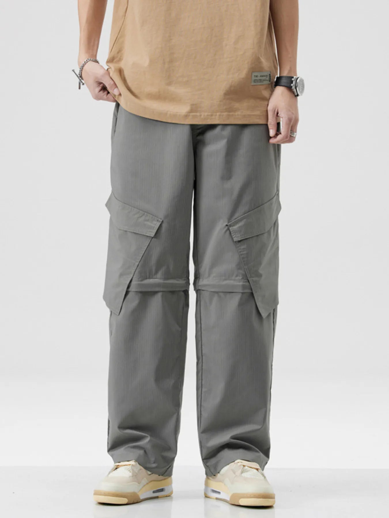 Wide Leg Cargo Pants Plus Size in Gray for Men