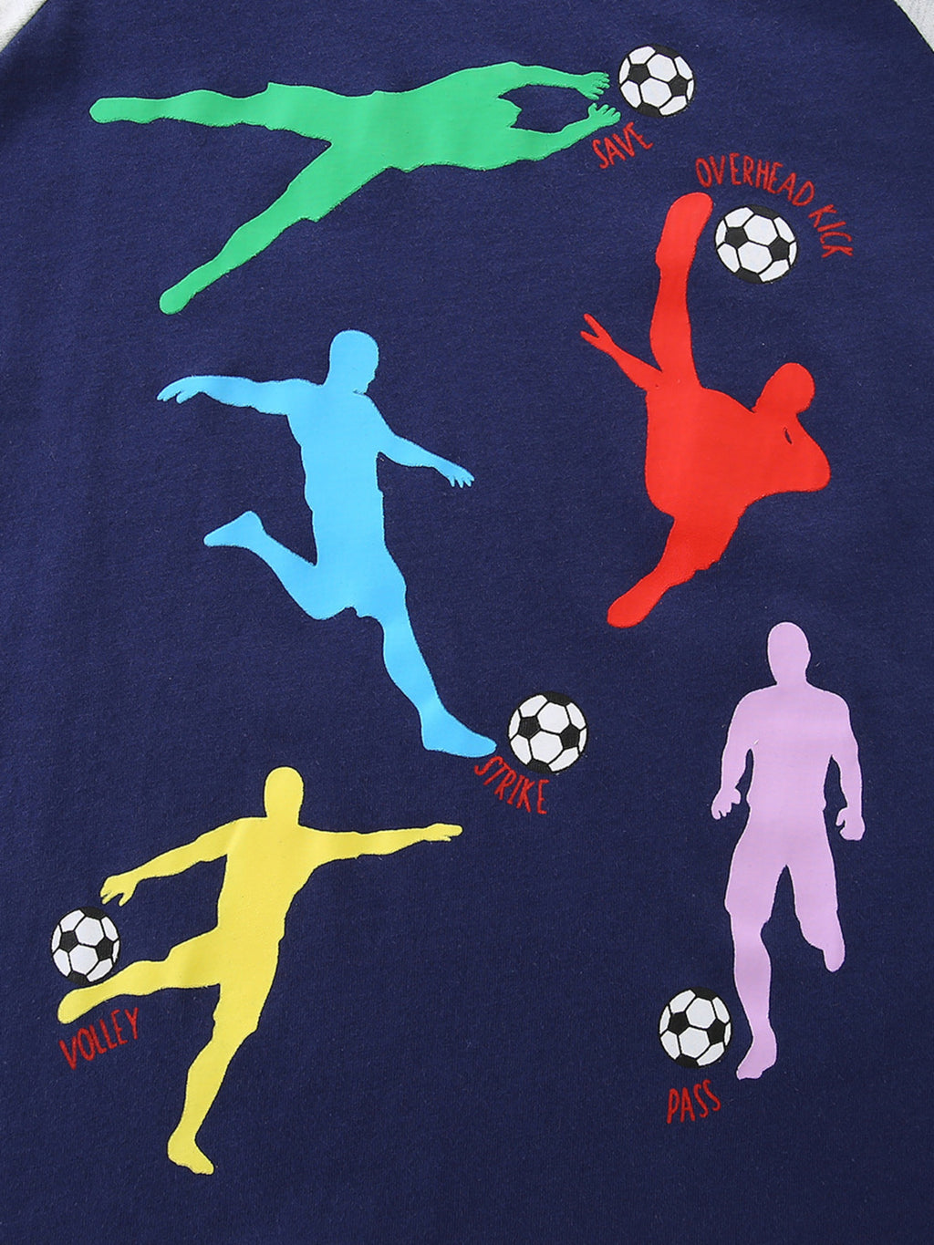 Soccer Player Graphic Long Sleeve T-Shirt in Dark Navy for Boys
