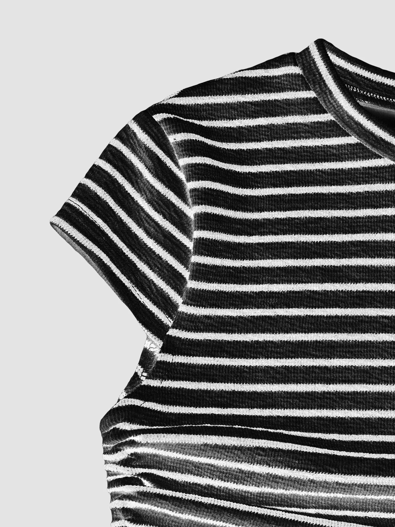 Striped Crop Top and Wide Leg Pants Set in Black for Women