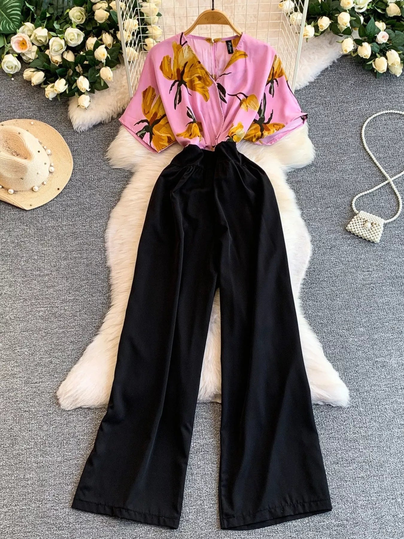 White Printed Wide Leg Jumpsuit for Women