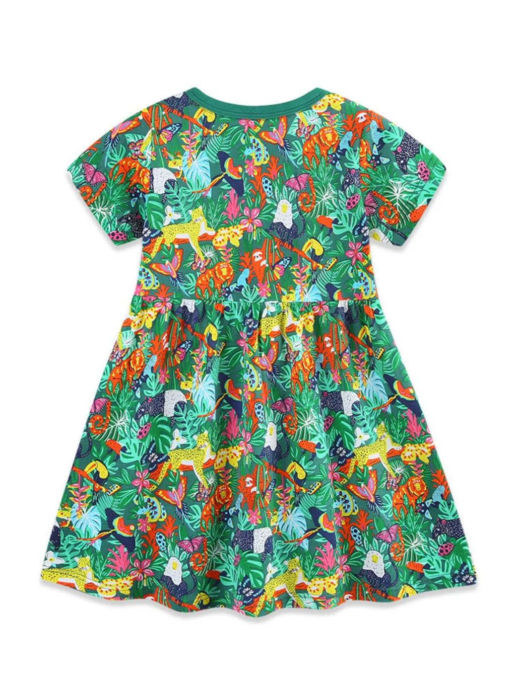 Printed Round Neck Dress in Multicolor for Girls