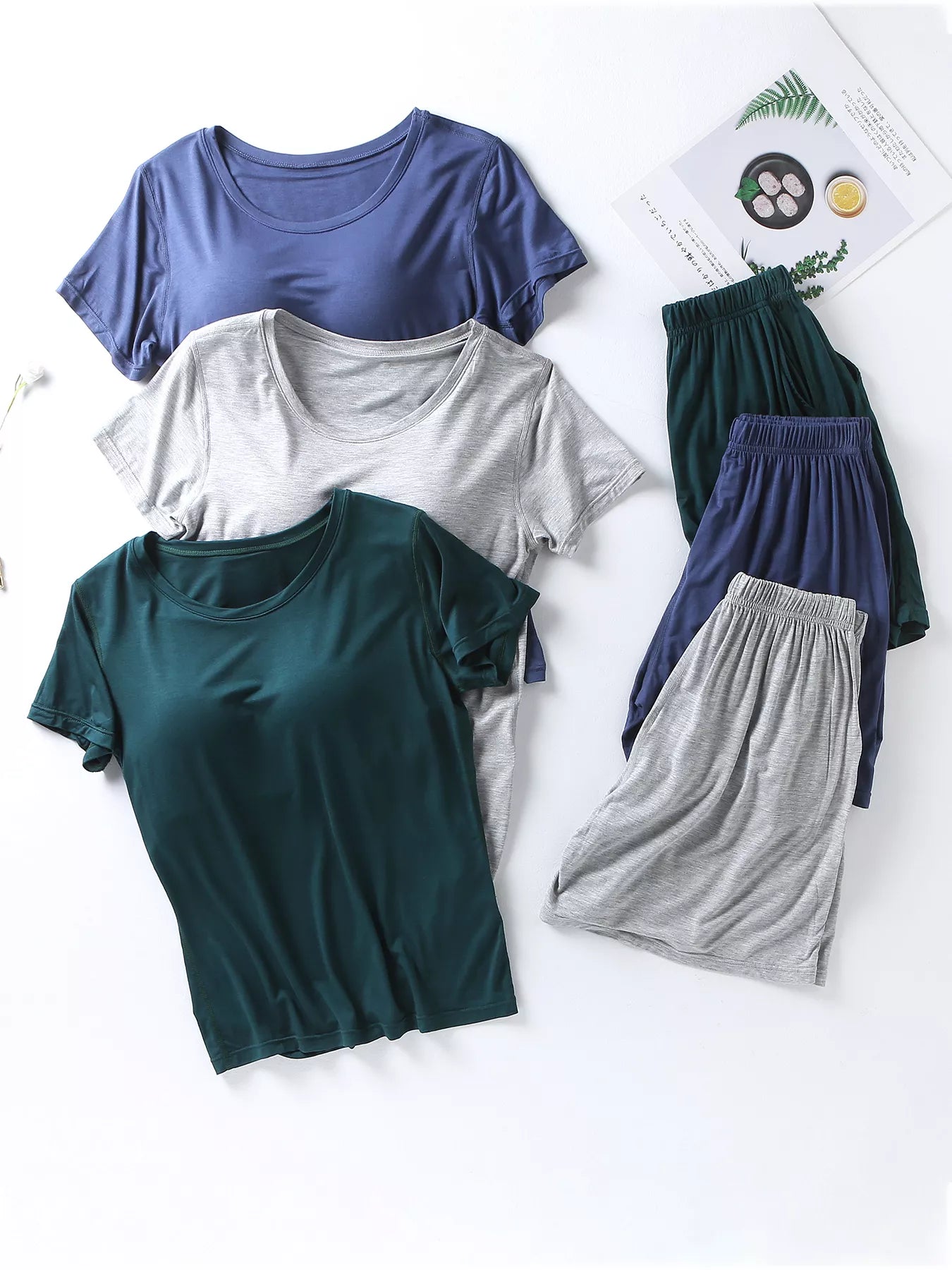 Plus Size Padded Round Neck Modal T-Shirt and Shorts Set in Heather Gray for Women