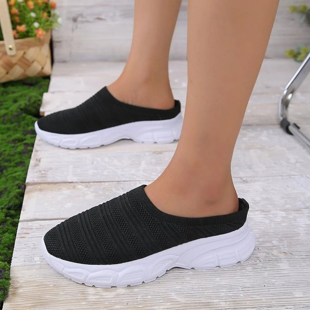 Breathable Mesh Round Toe Slip-Ons in Grey for Women