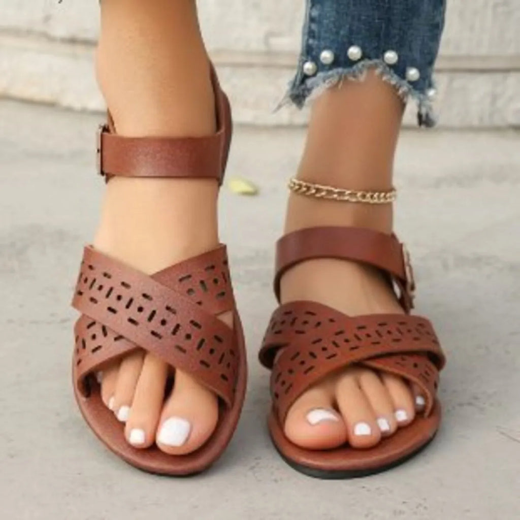 Crisscross Strap Flats Sandals in Light Brown for Women