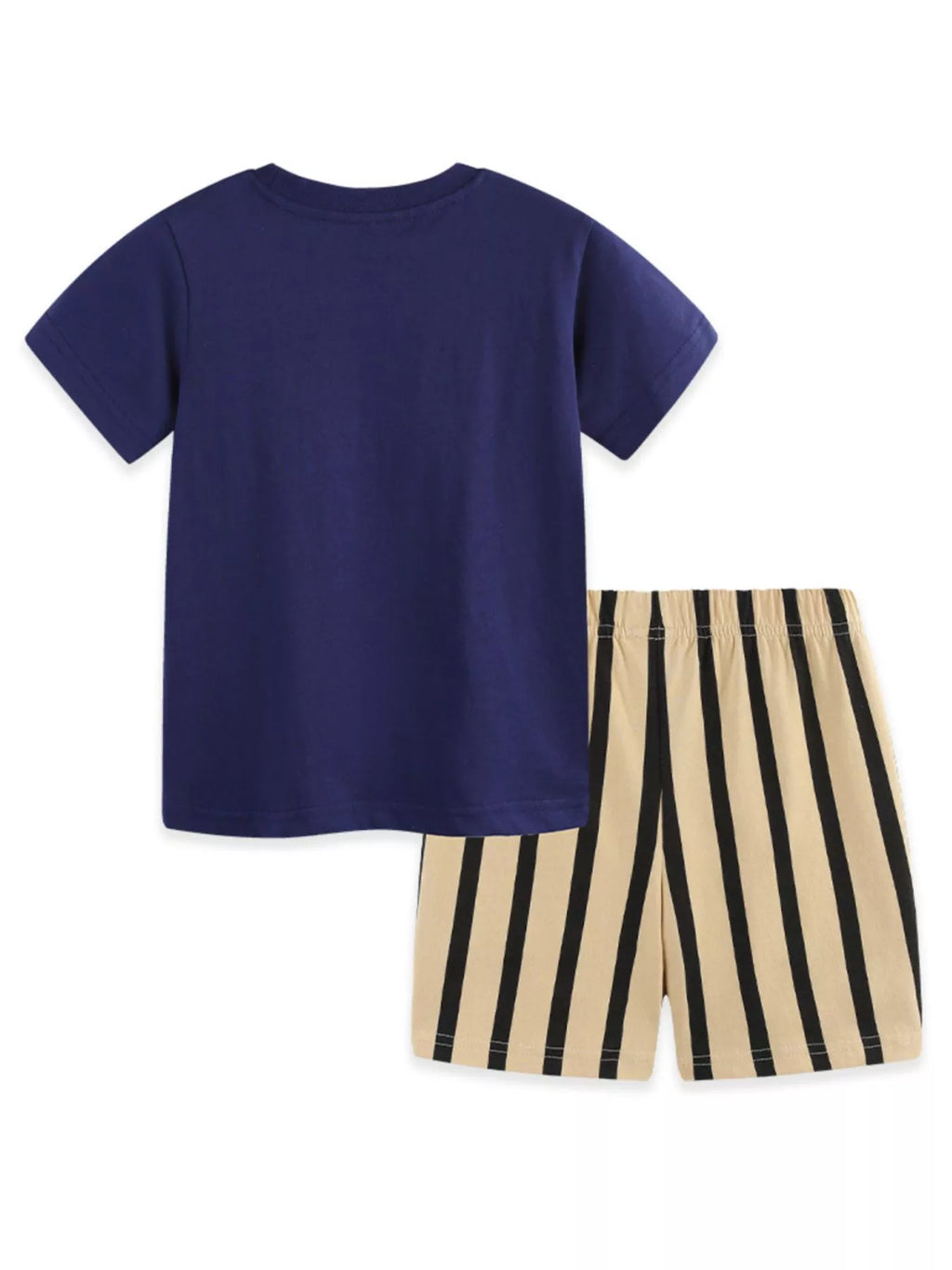 Dinosaur Print Casual Tee and Shorts Set in Dark Navy for Boys