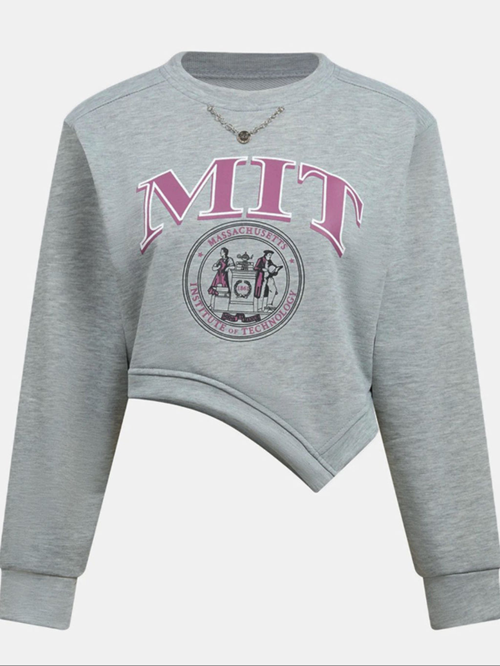 Graphic Round Neck Cropped Sweatshirt in Light Gray for Women