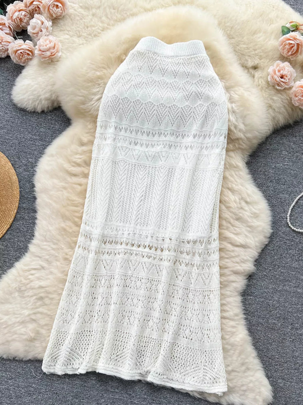 Knitted Hollow Out Maxi Skirt for Women