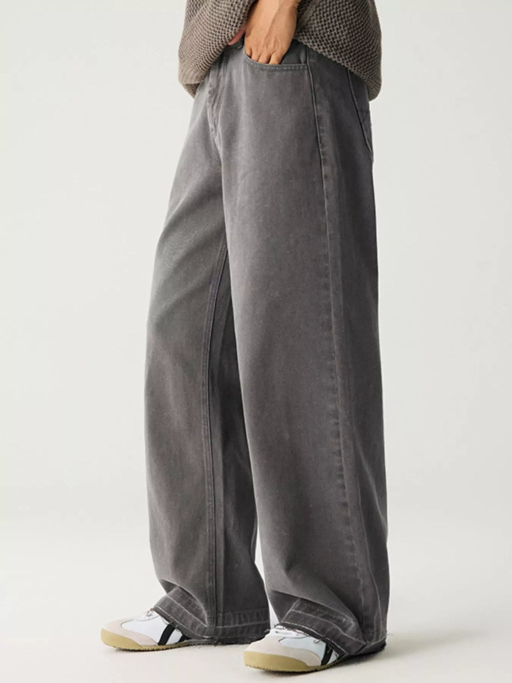 Wash Relaxed Fit Wide Leg Jeans in Berry Red in Dark Gray for Men