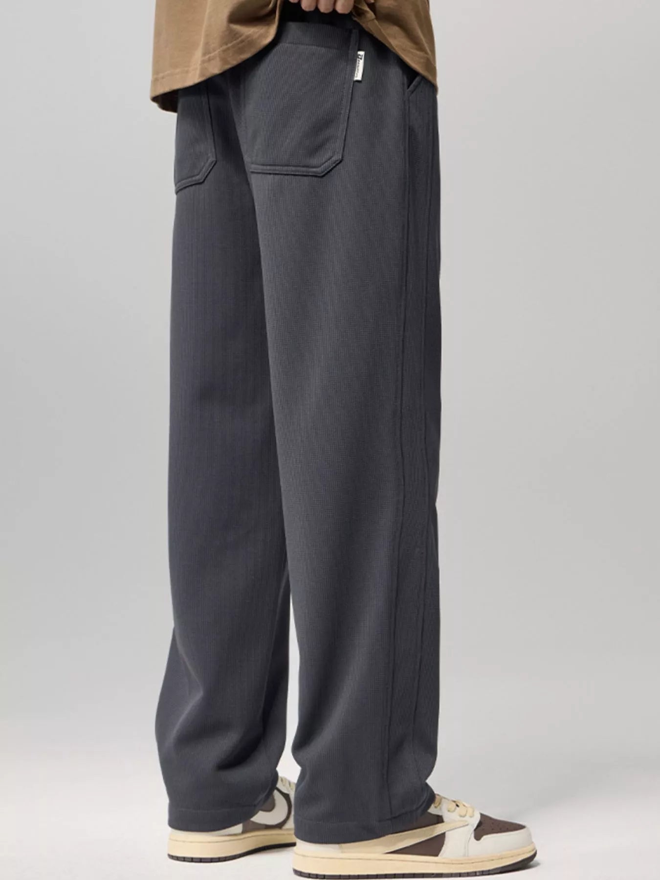 Plus Size Loose Fit Drawstring Pants in Gray for Men