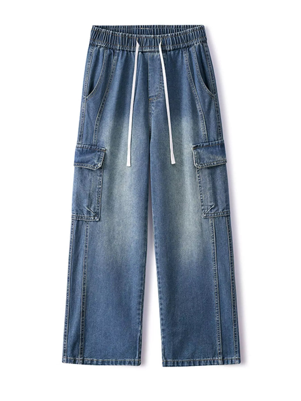 Wide Leg Cargo Jeans Plus Size in Cement Gray for Men