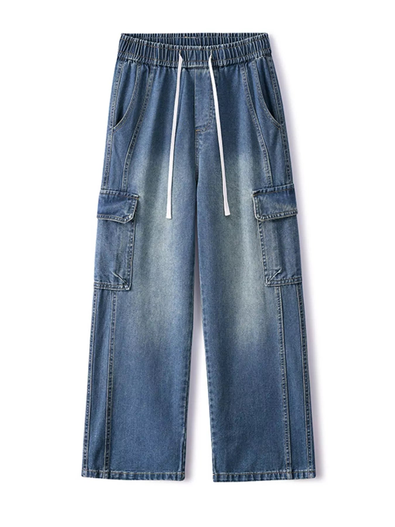 Wide Leg Cargo Jeans Plus Size in Cement Gray for Men