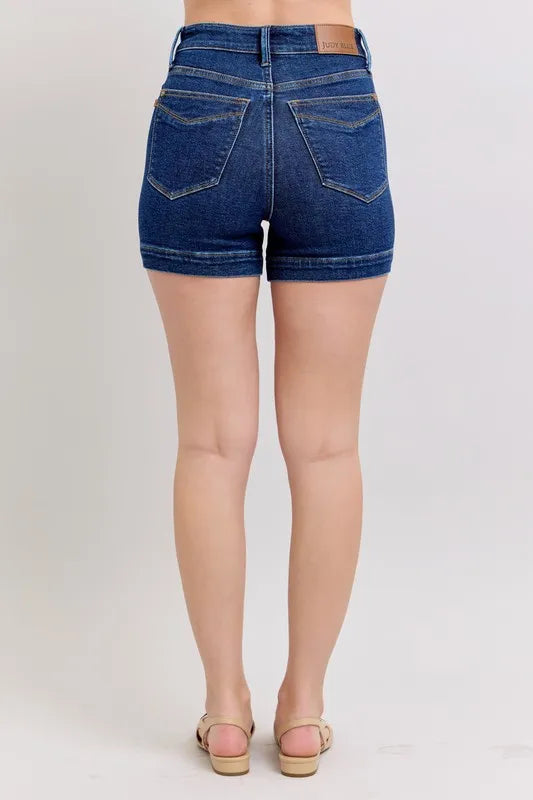 High Waist Tummy Control Denim Shorts Plus Size in Dark for Women