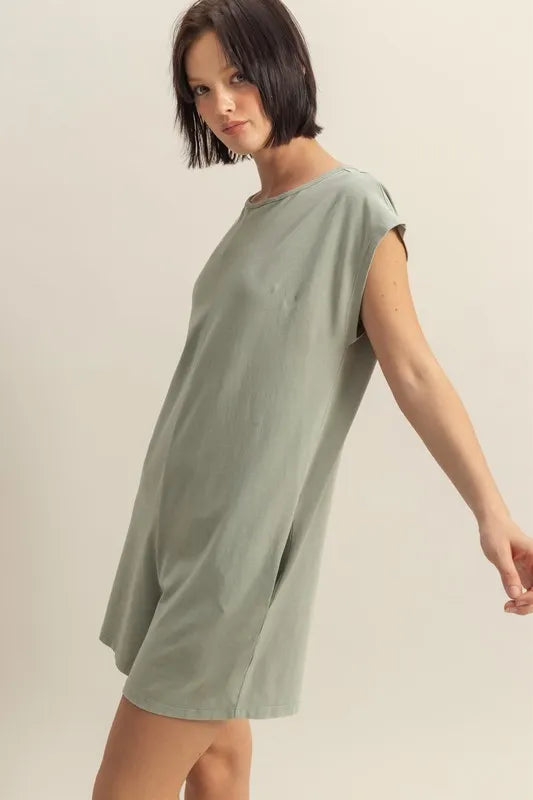 Round Neck Cap Sleeve Relaxed Fit Breezy Romper in Sage for Women