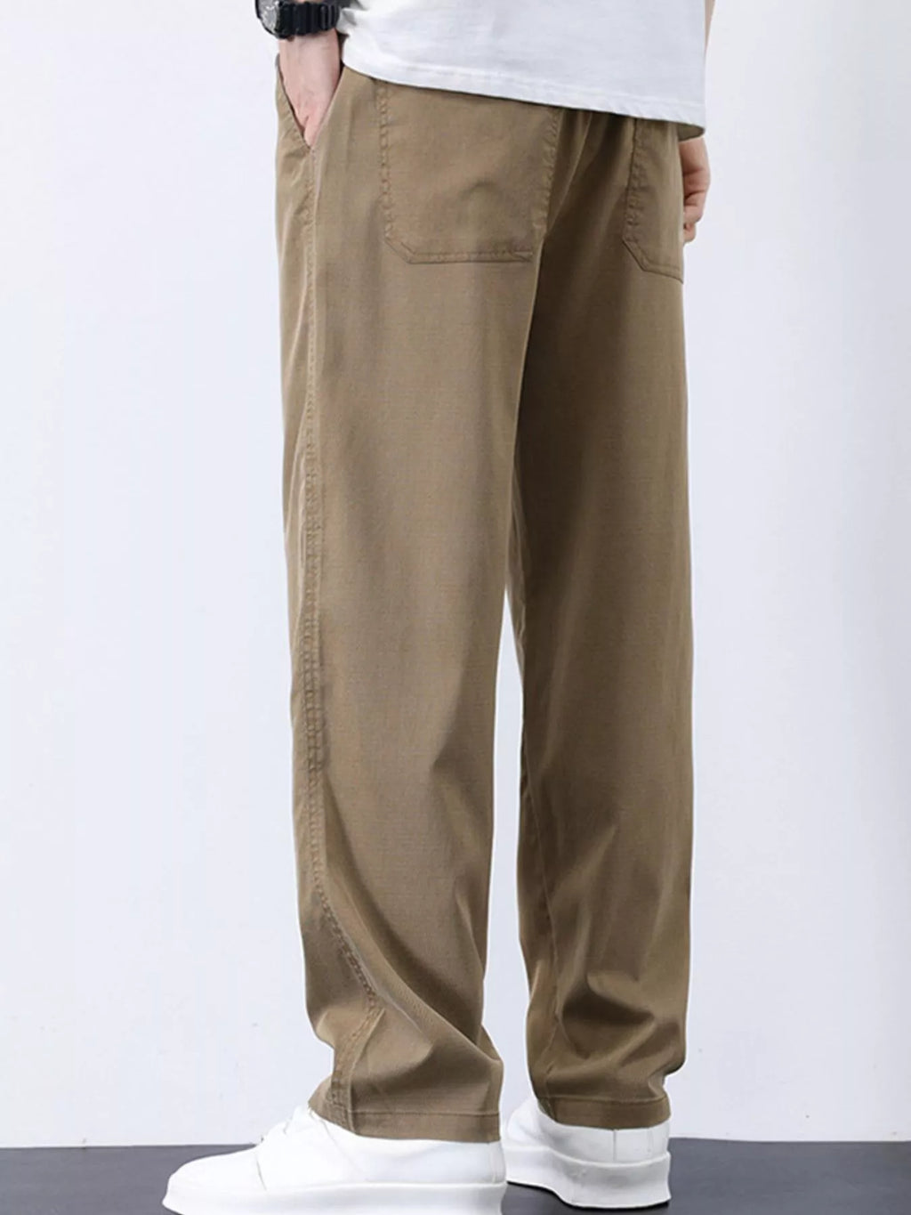 Plus Size Casual Straight-Leg Pants in Light Blue for Men