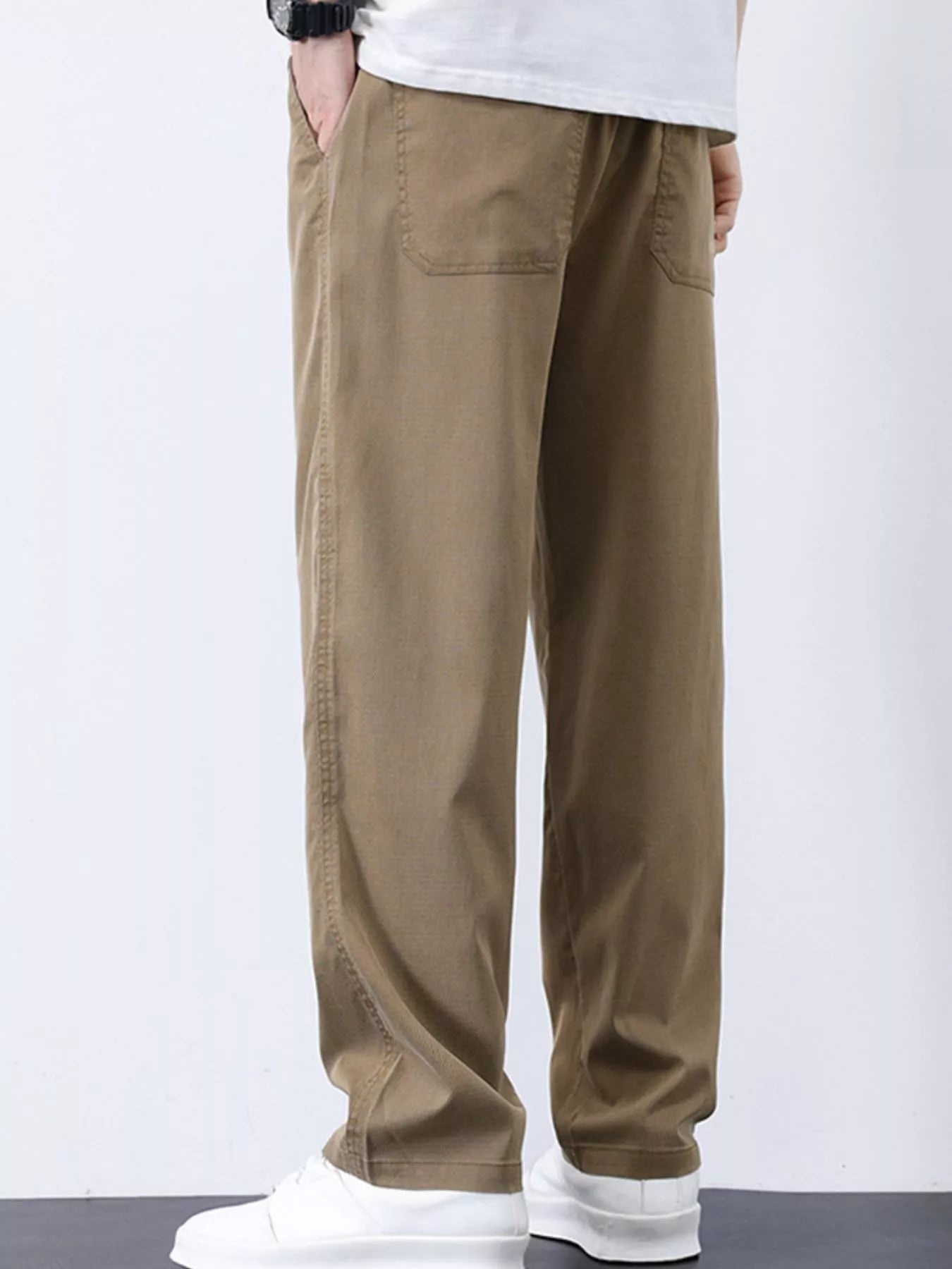 Plus Size Casual Straight-Leg Pants in Light Blue for Men