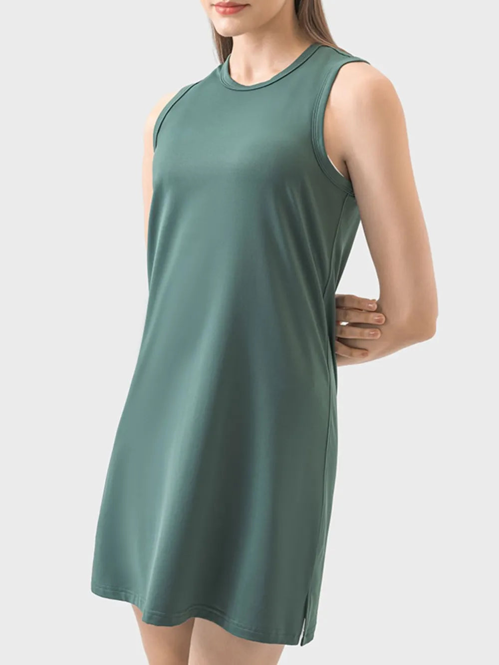 Round Neck Sleeveless Active Dress in Sherbet for Women