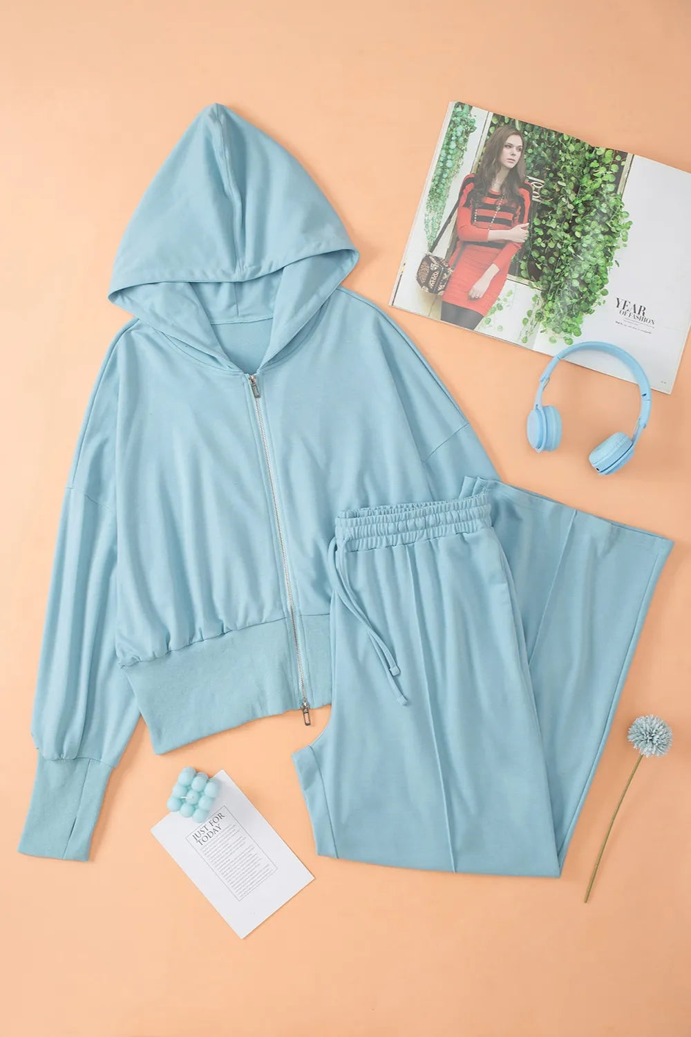 Zip-Up Hoodie and Pants Active Set for Women