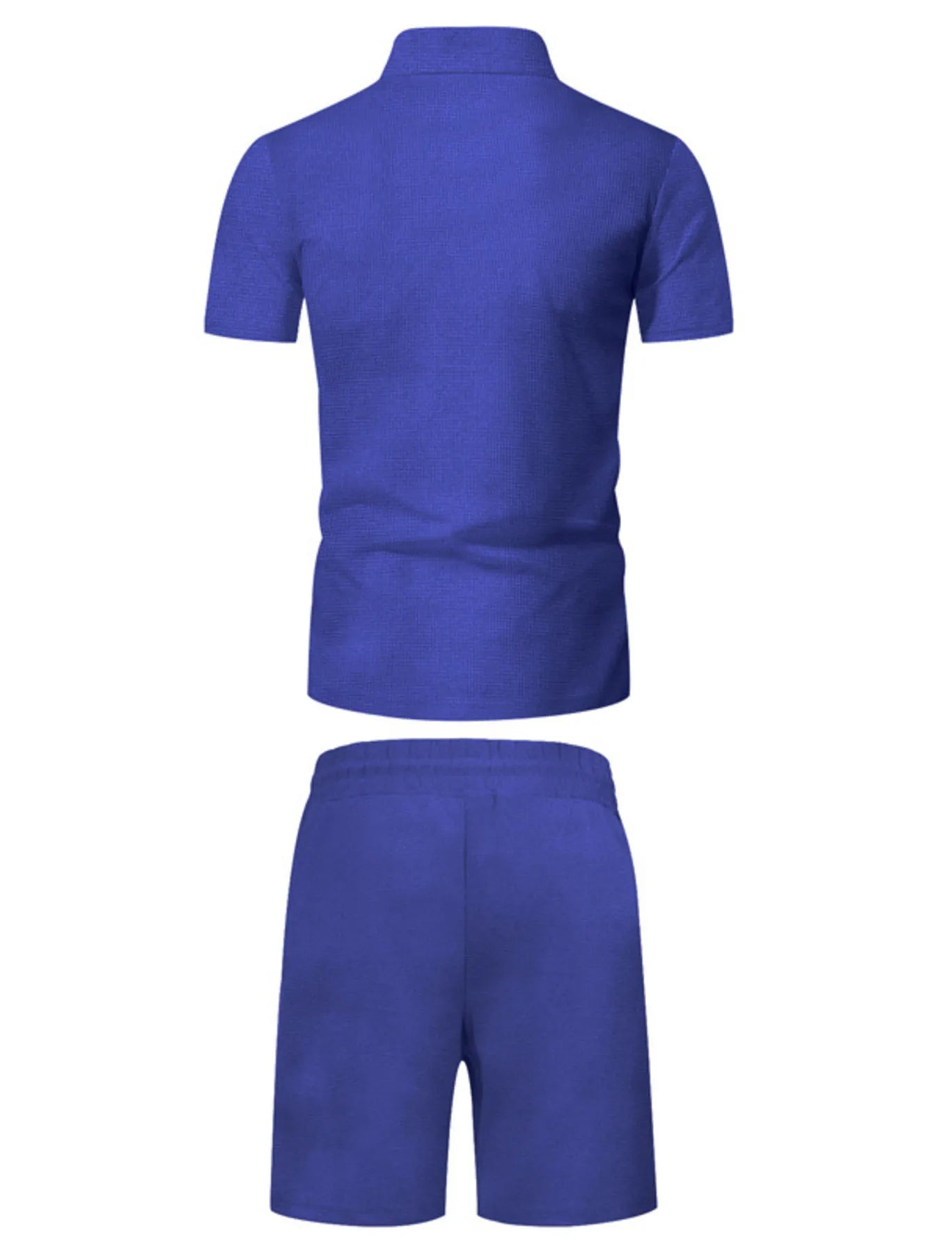 Plus Size Zip Up Short Sleeve Top and Shorts Set in Royal Blue for Men