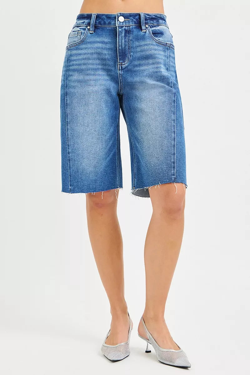Raw Hem Slouchy Seamed Jorts for Women
