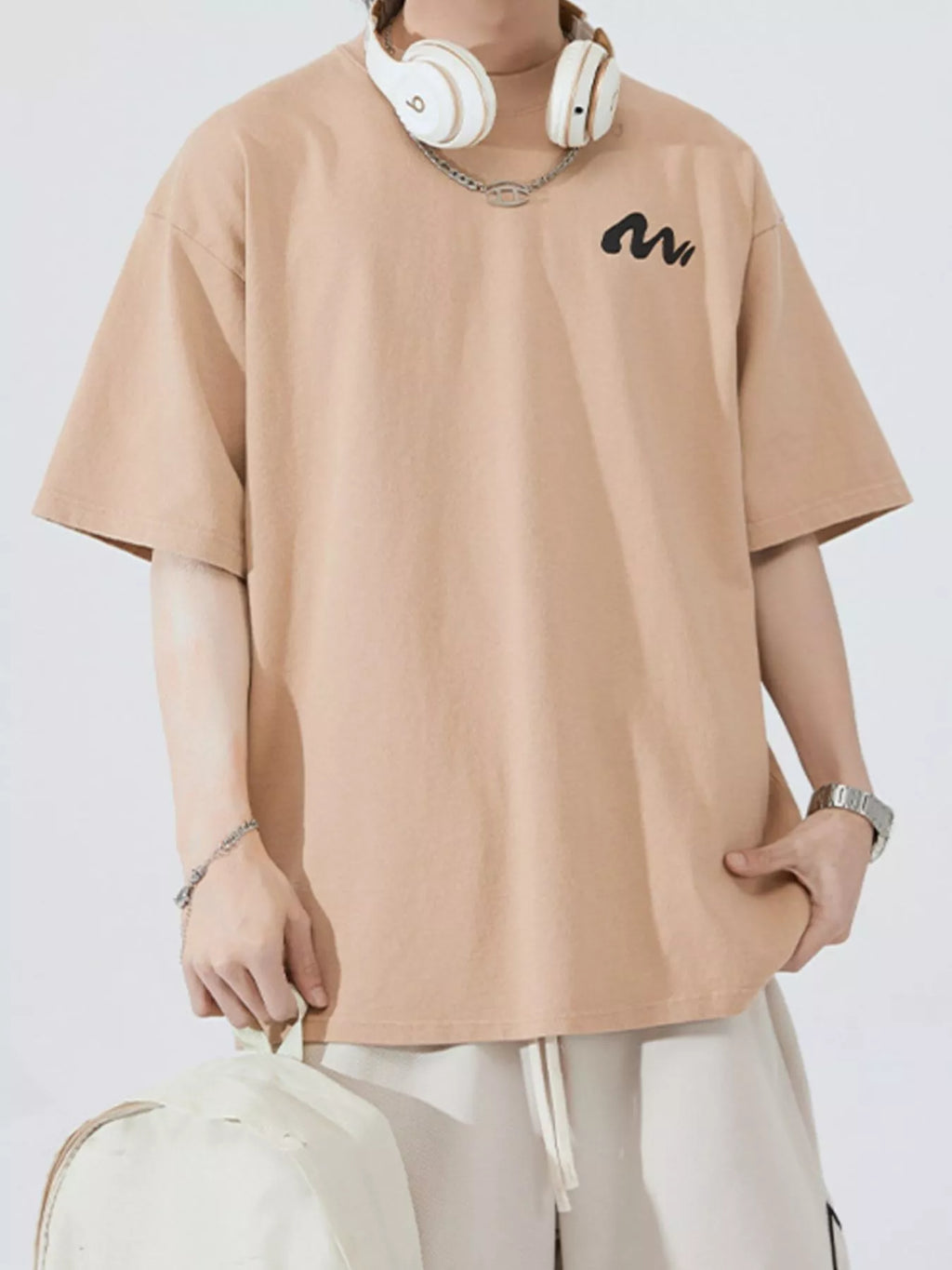 Round Neck Half Sleeve T-Shirt Plus Size in Black for Men