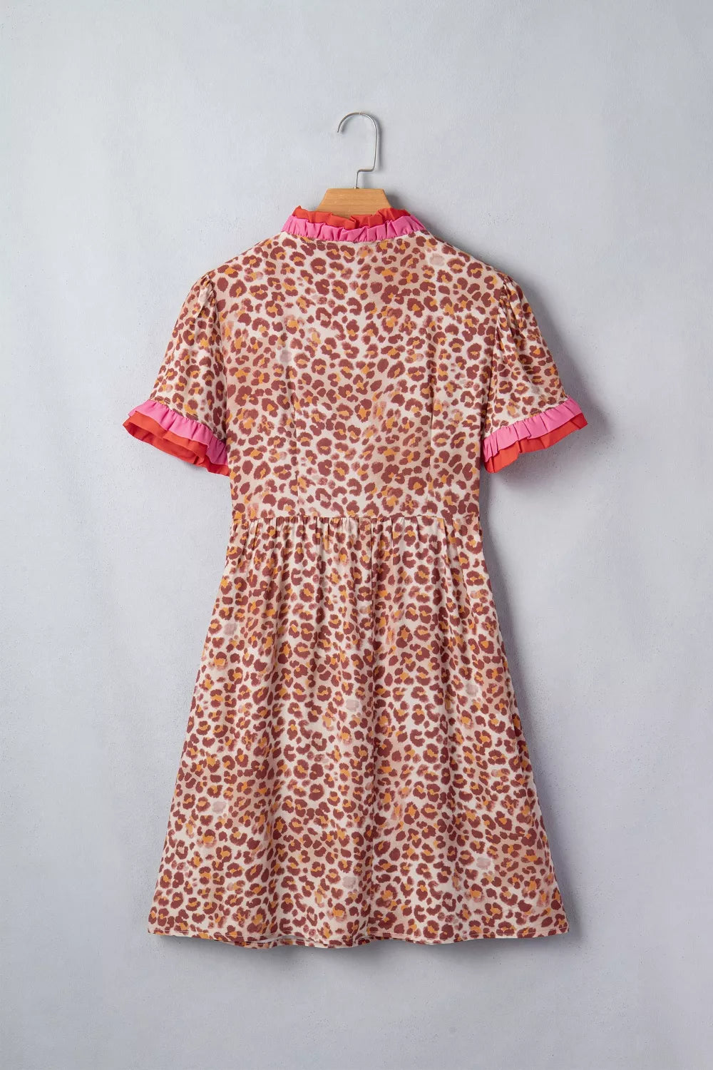 Leopard High Waist Ruffled Colorblock Trim Short Dress for Women