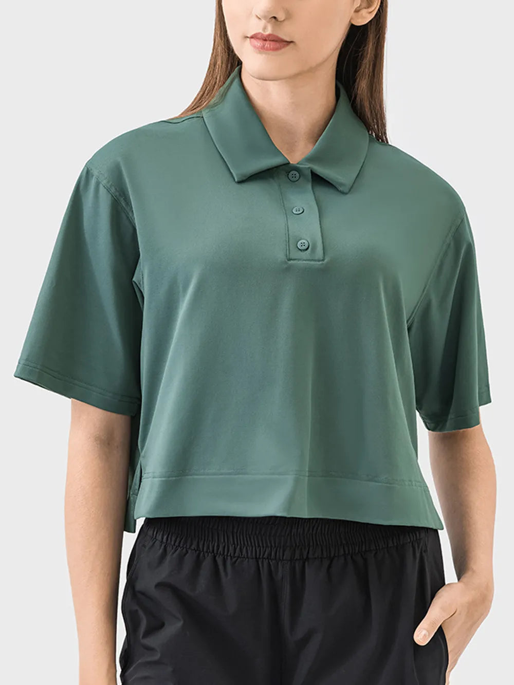 Half Button Short Sleeve Active T-Shirt in Sherbet for Women