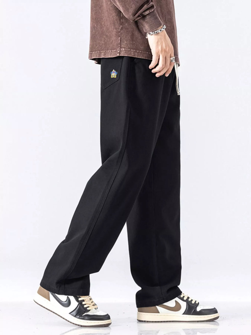 Casual Loose-Fit Drawstring Pants Plus Size in Black for Men