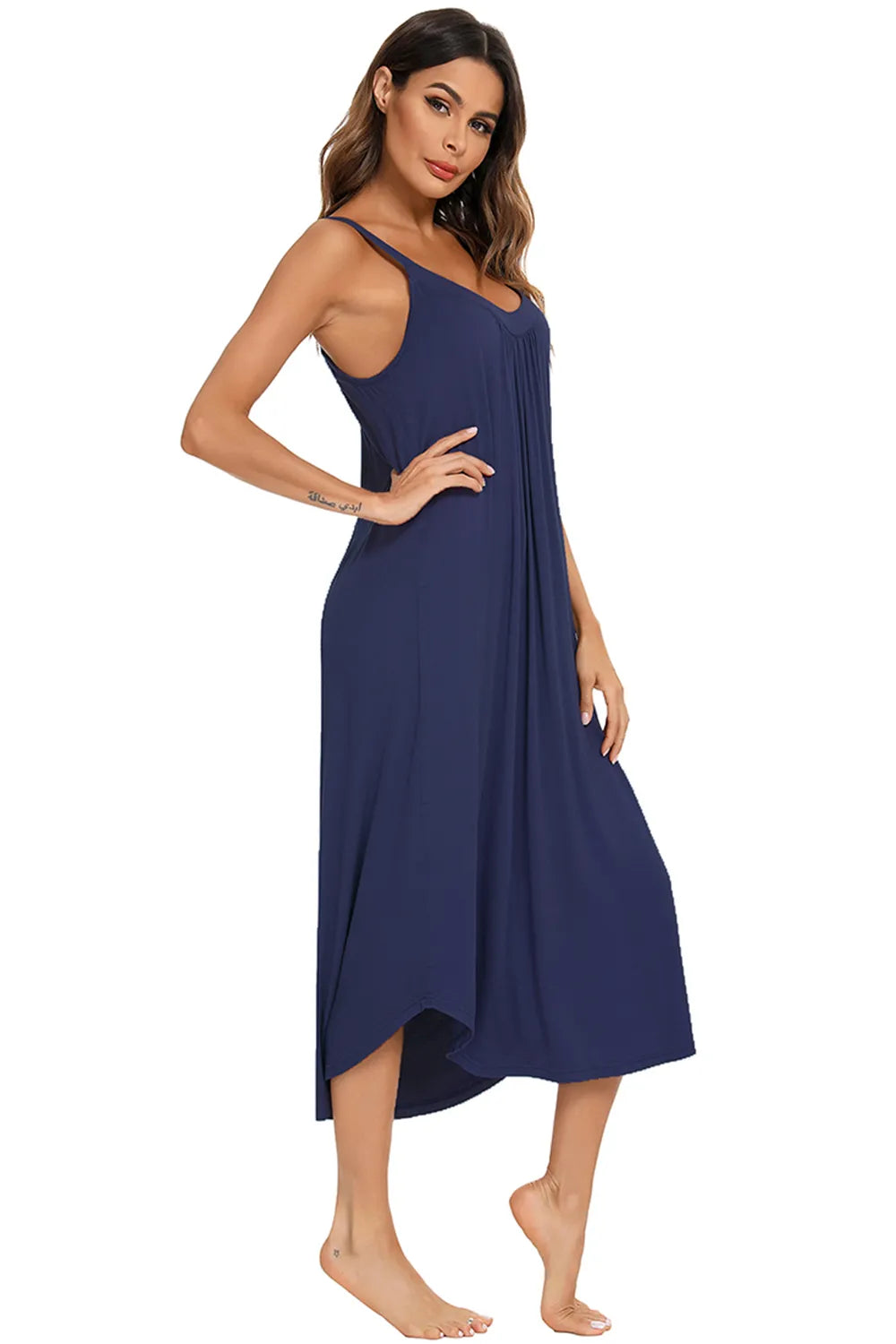 V-Neck Midi Lounge Dress in Scarlet for Women