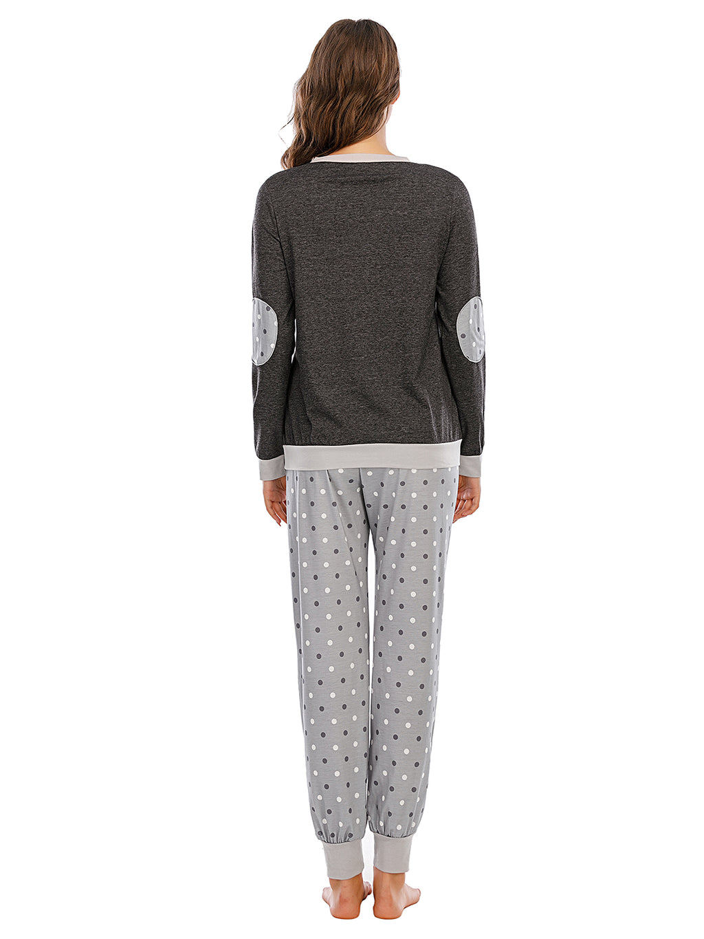 Long Sleeve Top and Polka Dot Pants Set in Black for Women