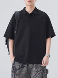 Plus Size Button Detail Short Sleeve Polo in Classic in Black for Men