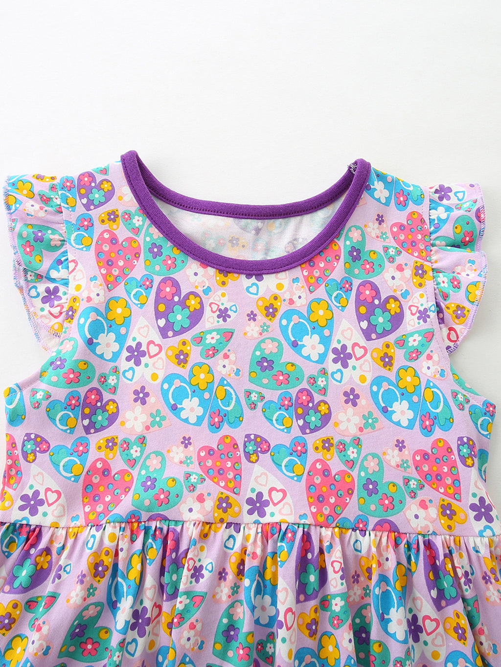 Butterfly & Heart Print Pocket Ruffle Sleeve Dress in Multicolor for Girls