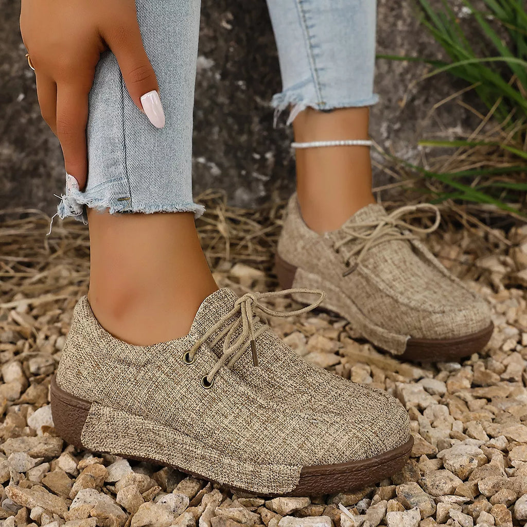 Round Toe Lace-Up Sneakers in Brown for Women