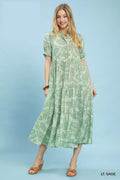 Paisley Print Tiered Midi Dress in Light Sage for Women