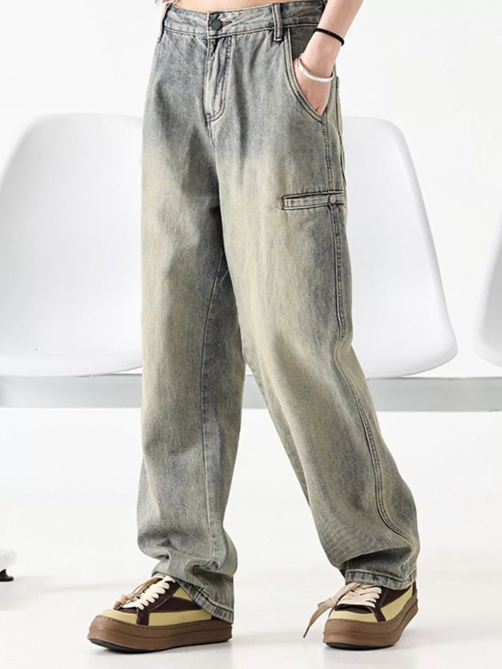 Vintage Wash Loose Fit Jeans in Air Force Blue for Men